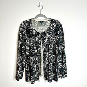 Talbots Black White Floral Pure Italian Merino Wool Button Front Caridgan Sz 3X